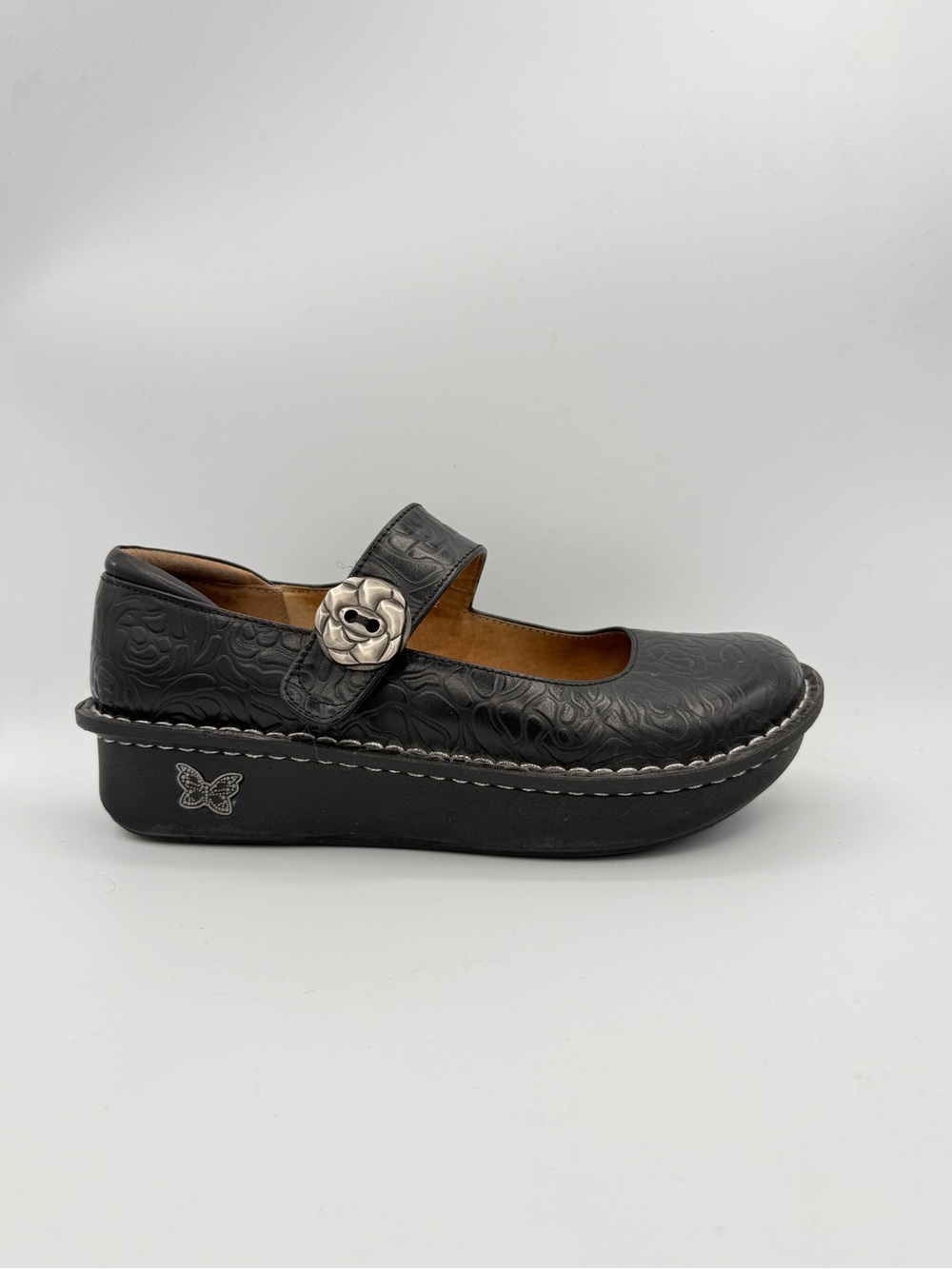Algeria Paloma Flat Mary Jane Black Leather Platform Shoes Comfort 37